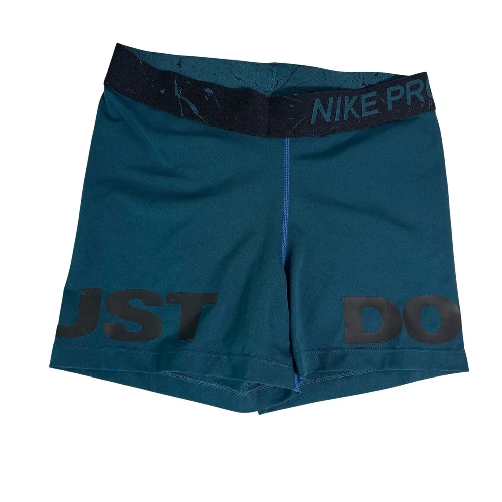 Nike Pro Dri-FIT Womens Teal Green Just Do It Compression Shorts Size Medium